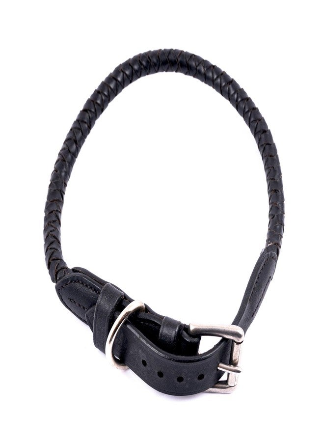 ADIL'S Braided Rolled Drum Dyed (DD) Leather Dog Collar - Strong & Stylish, Comfortable Fit with Heavy-Duty Brass Buckle and D-Ring for Leash Attachment, Ideal for Medium & Large Dogs, S,Black - Image 1